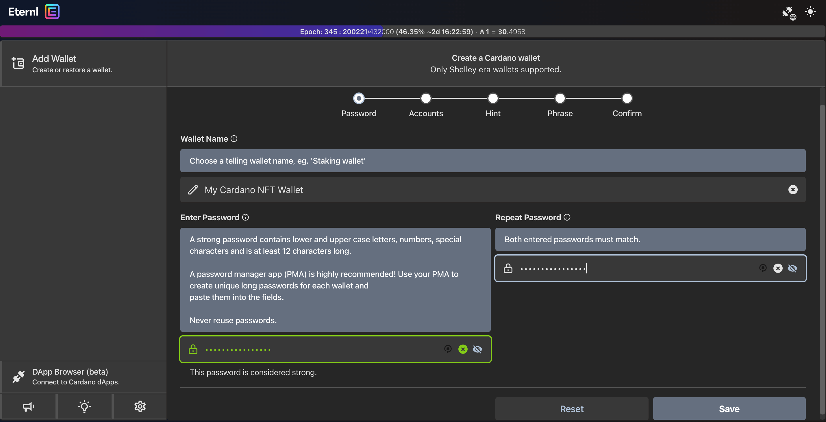Eternl Wallet Setup